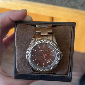 Michael Kors Chocolate Brown Watch with Crystal Bezel
